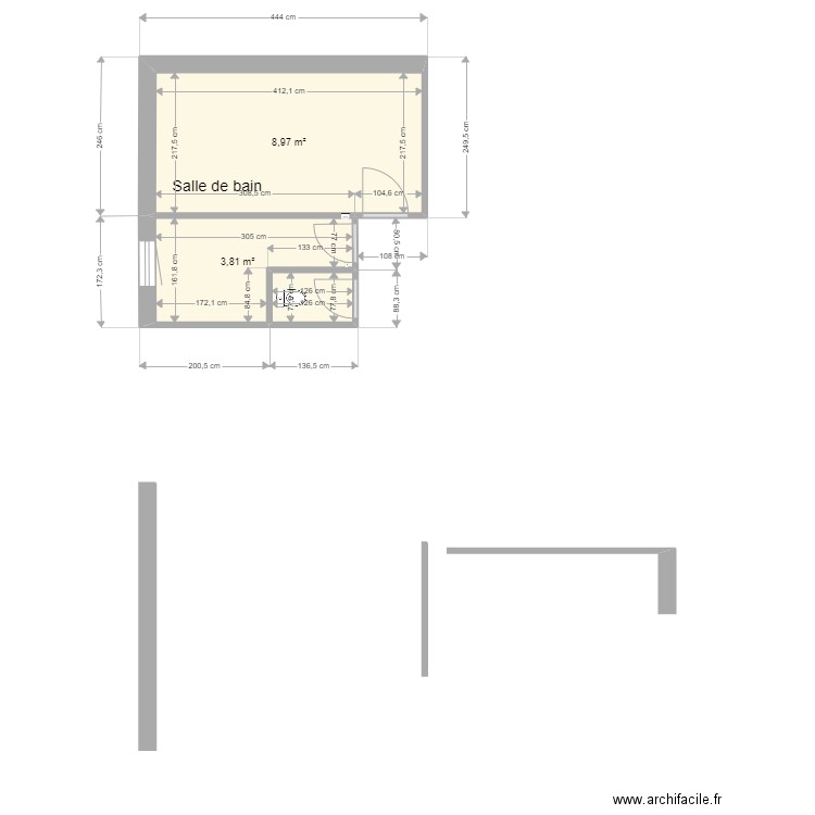 SdB VILLERS 5. Plan de 3 pièces et 14 m2