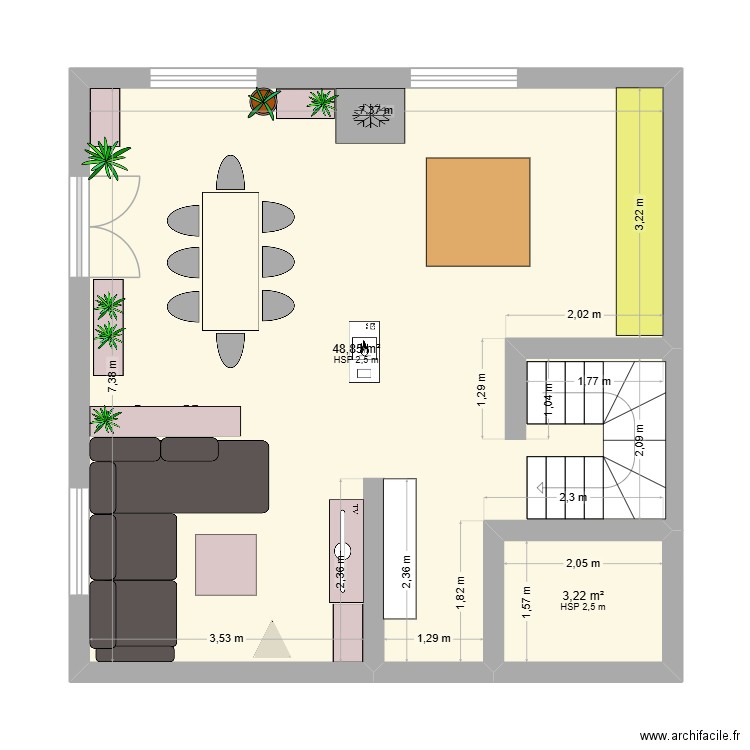 Courroux. Plan de 2 pièces et 52 m2