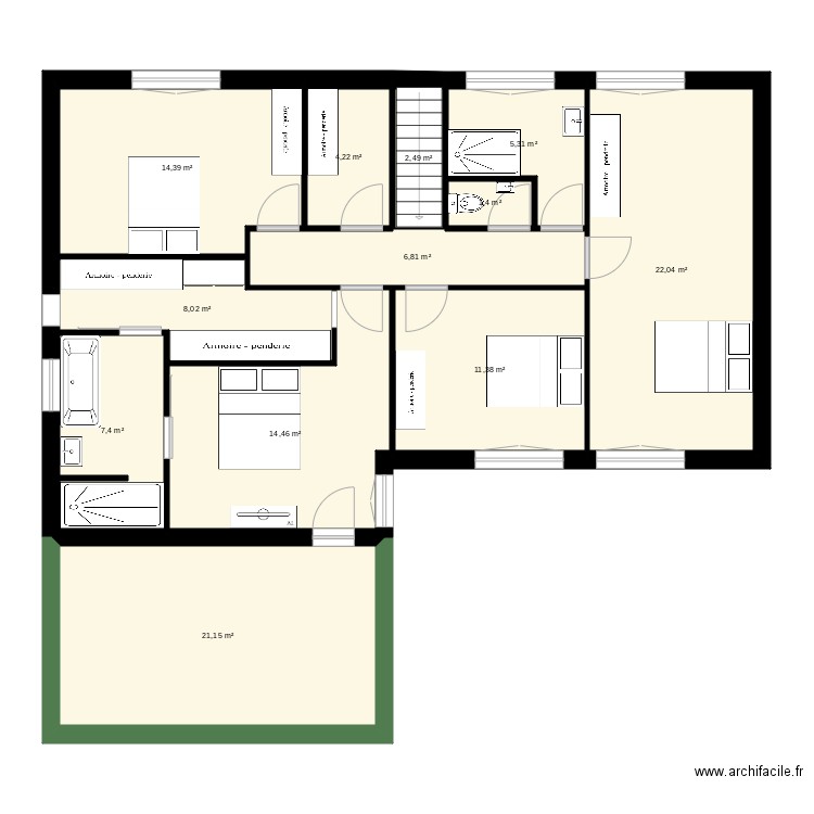 etage. Plan de 12 pièces et 119 m2