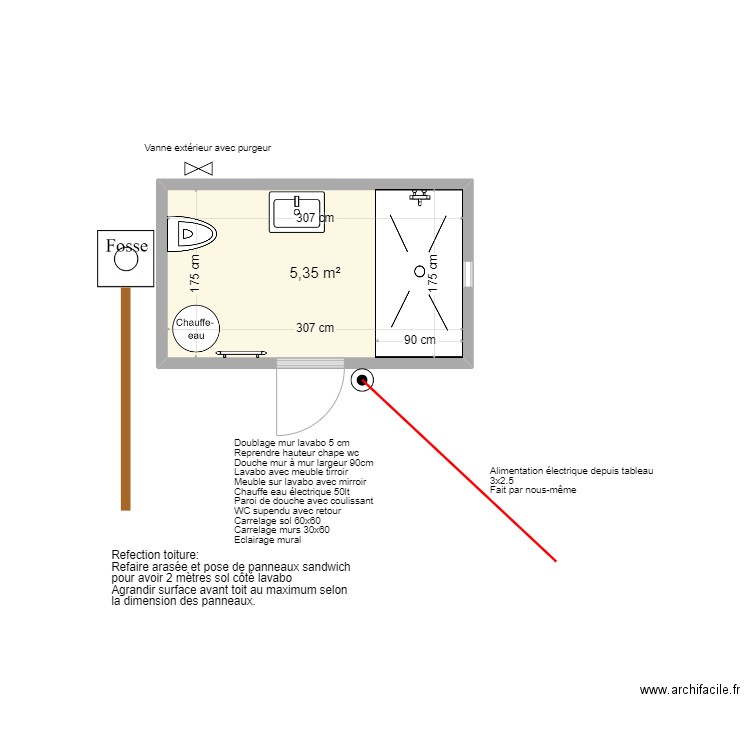 Sdb SA. Plan de 1 pièce et 5 m2