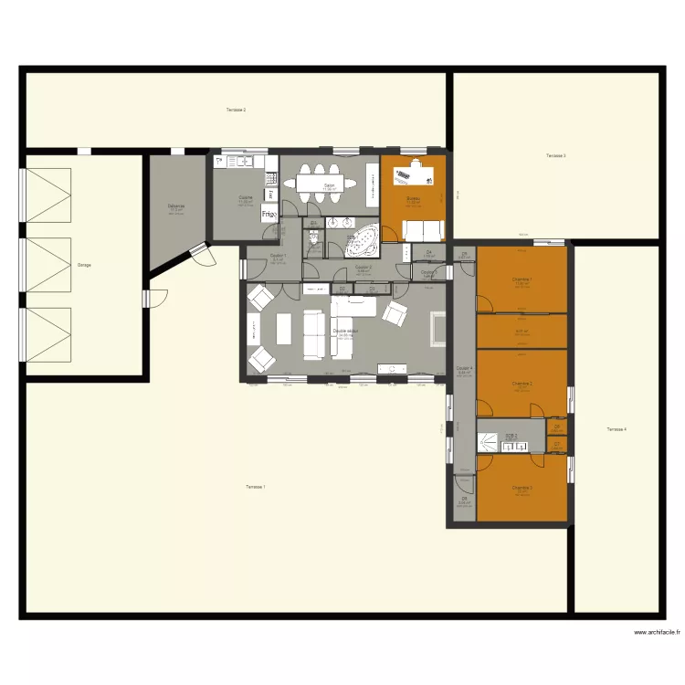 Maison grands parents plein pied. Plan de 