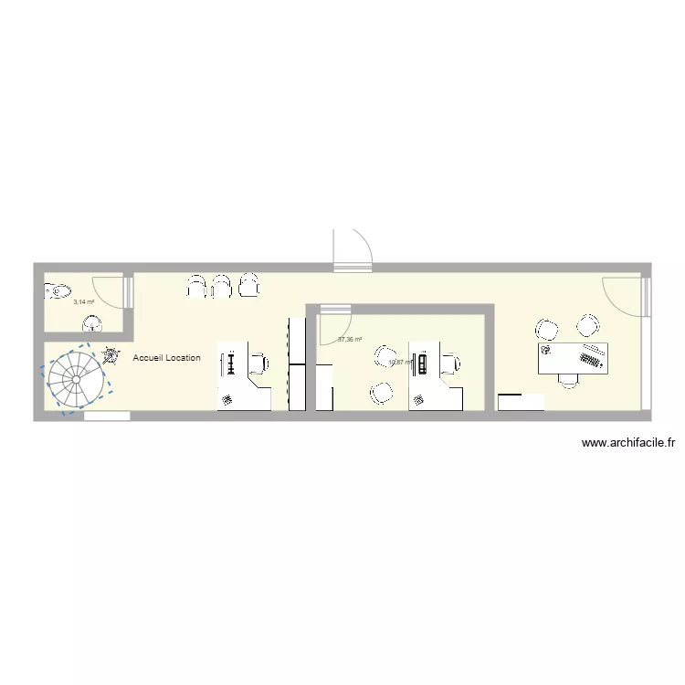 amenagement agence 3 VH d&eacute;di&eacute; location. Plan de 