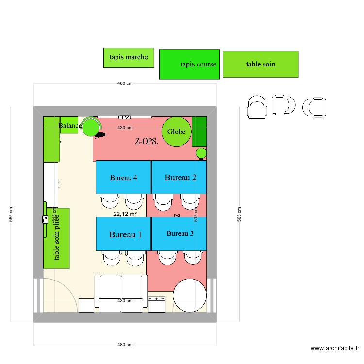 Bureau SANTE-Secutop. Plan de 1 pièce et 22 m2