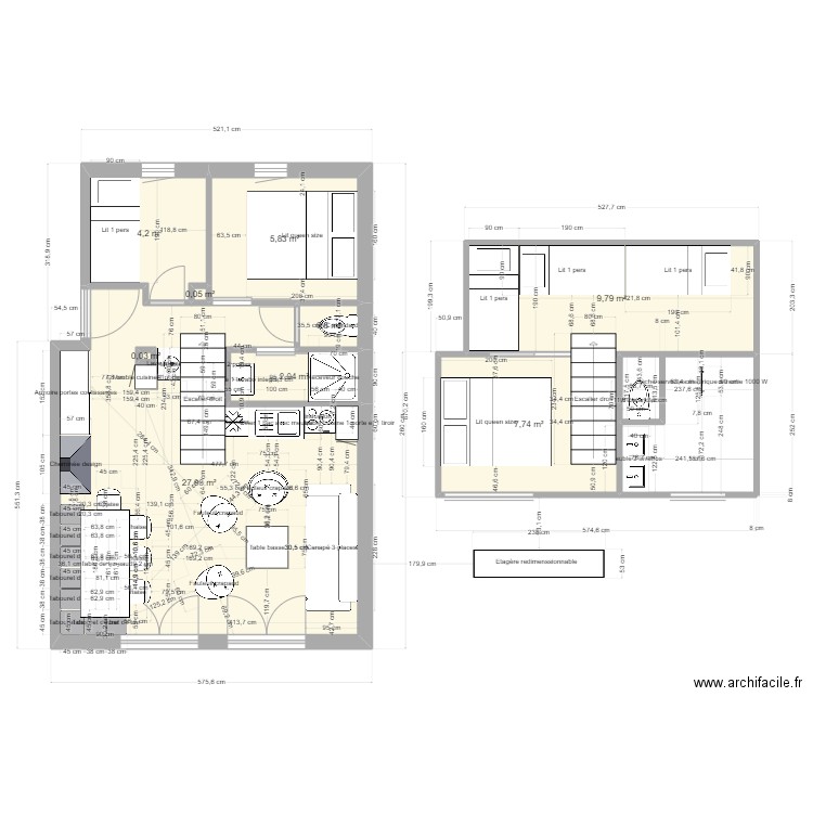 Appart Val d'Isere Val d'Illaz v2. Plan de 9 pièces et 59 m2