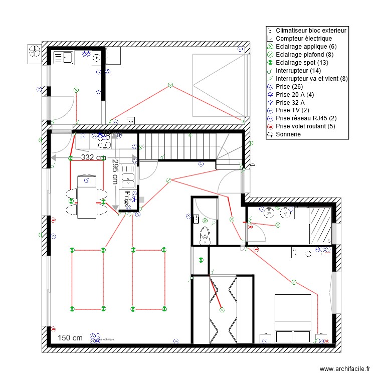 Rez de chaussée electricite. Plan de 0 pièce et 0 m2