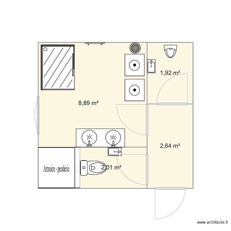 salle de bain du 21/12/22. Plan de 4 pièces et 15 m2