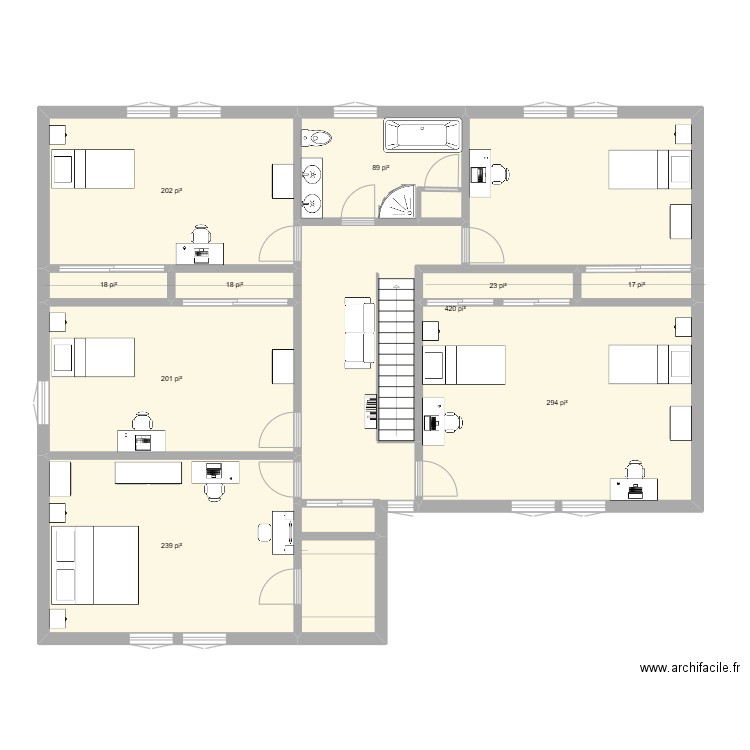 FG16-B1. Plan de 10 pièces et 141 m2