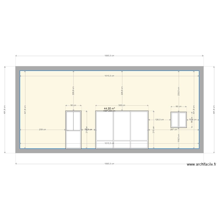 Projet PLAN GRANGE AVEC menuiseries. Plan de 1 pièce et 45 m2