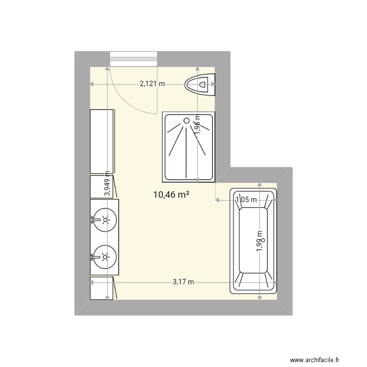 Salle de bain. Plan de 1 pièce et 10 m2