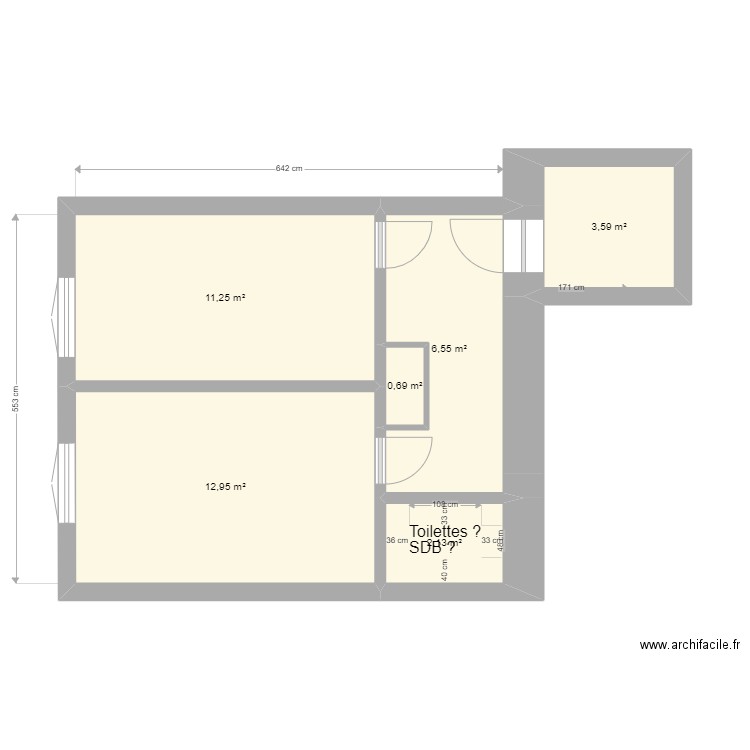 Plan 2ème étage patisserie (ancien). Plan de 6 pièces et 37 m2