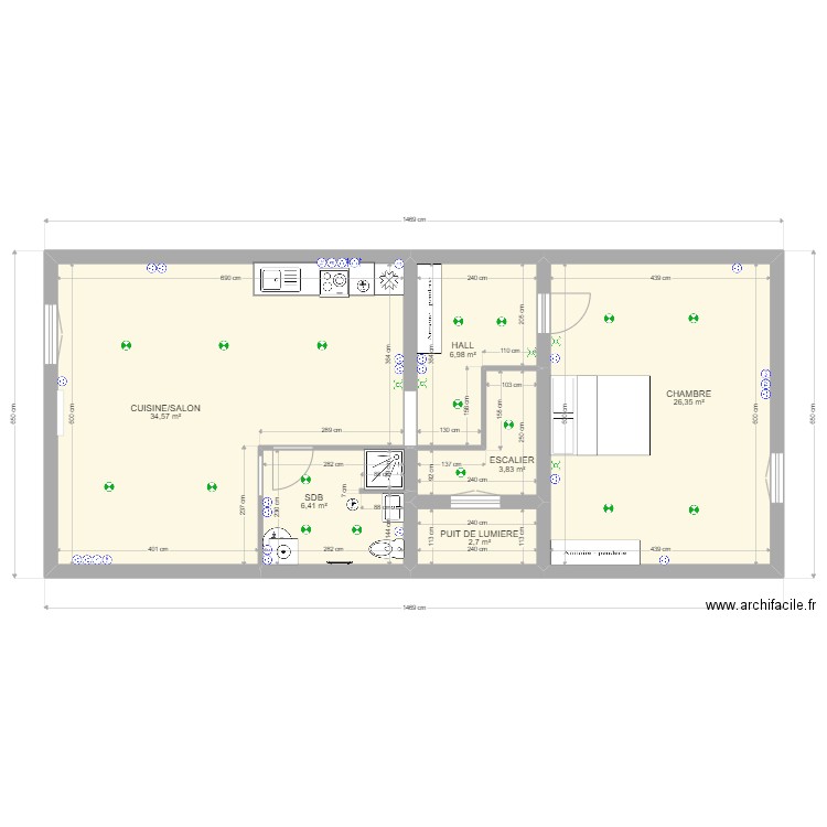 T2 TROISIEME ETAGE TOURVES. Plan de 6 pièces et 81 m2