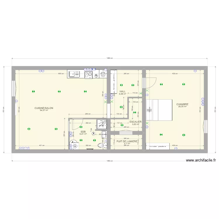 T2 TROISIEME ETAGE TOURVES. Plan de 