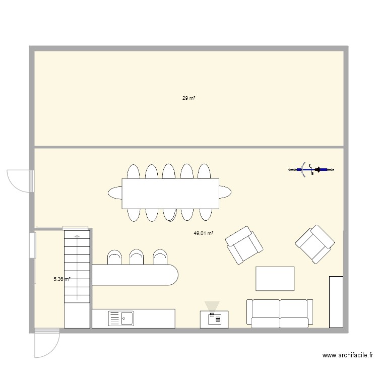 etage hangar v3. Plan de 3 pièces et 83 m2