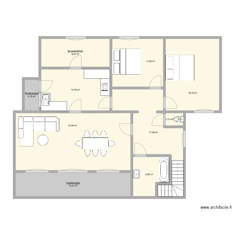 HF 2. Plan de 10 pièces et 126 m2