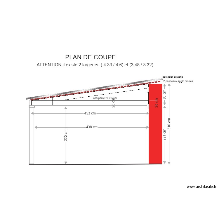 plan coupe  toiture grande  largeur. Plan de 0 pièce et 0 m2