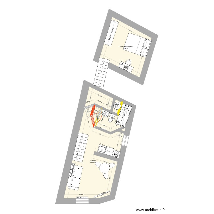 montel-3e-gauche-meublé. Plan de 6 pièces et 38 m2