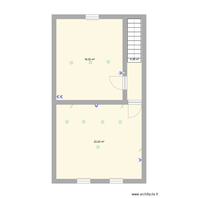 2 eme etage. Plan de 3 pièces et 46 m2