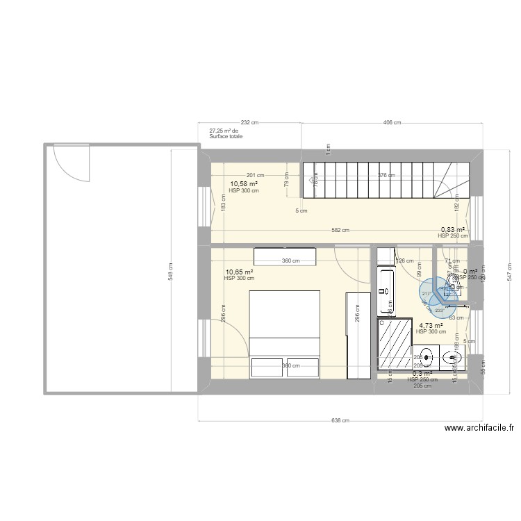BOUSCAT 1T. Plan de 6 pièces et 27 m2