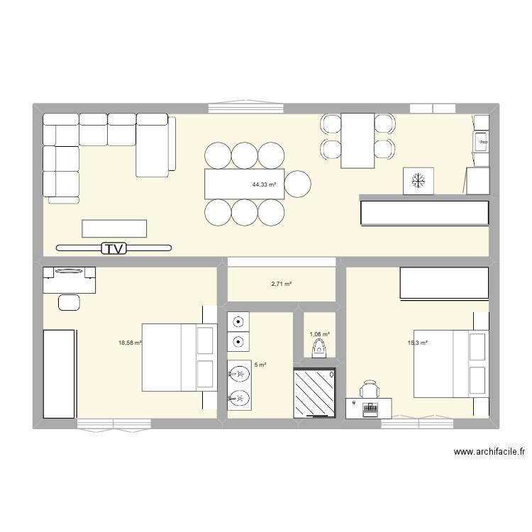 Blr. Plan de 6 pièces et 87 m2