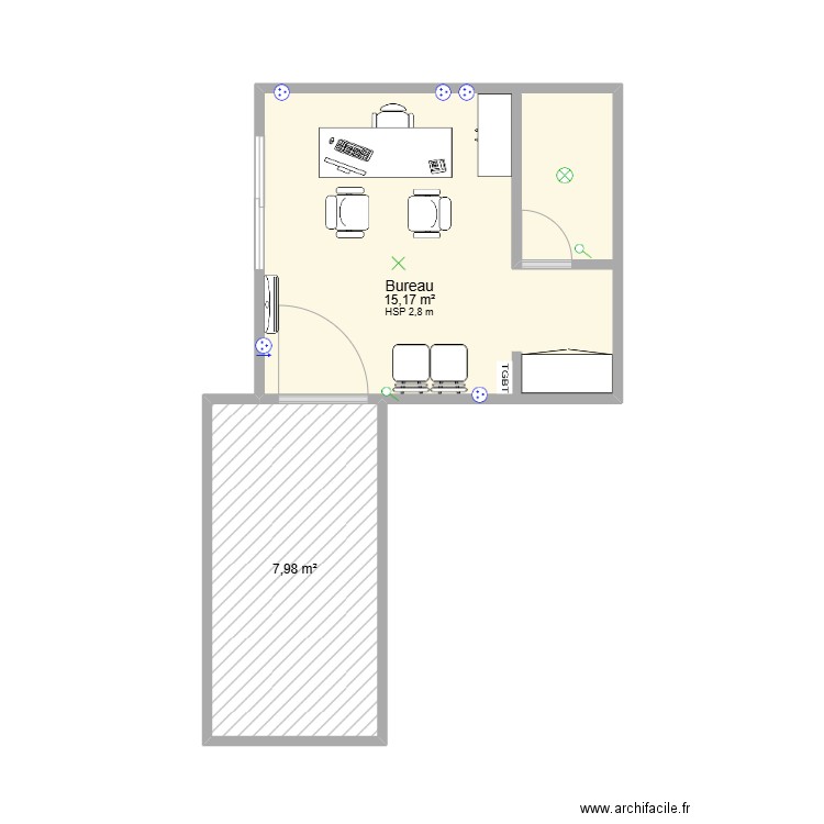 plane. Plan de 2 pièces et 23 m2