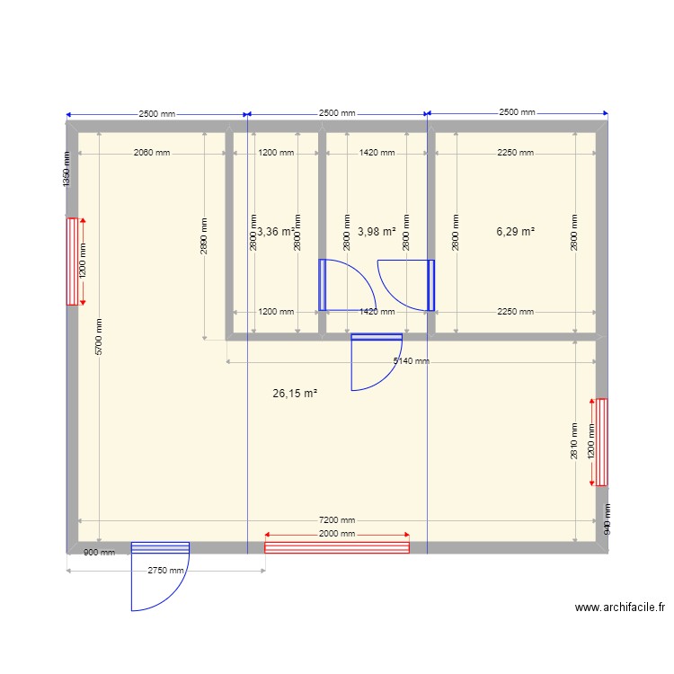 Banyaaa. Plan de 4 pièces et 40 m2