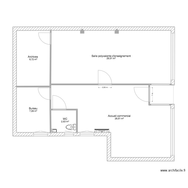 Bureau Lourdes. Plan de 5 pièces et 77 m2