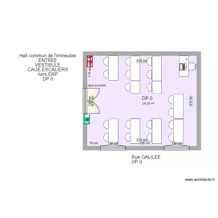 SALLE "ANNEXE" DE L'INSTITUT SUPERIEUR DU DROIT APRES TRAVAUX. Plan de 