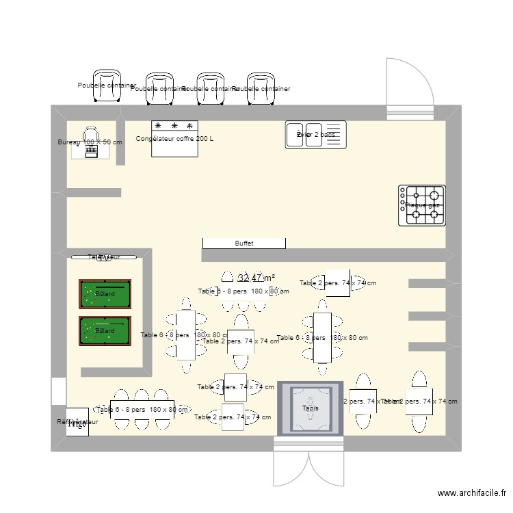 resto. Plan de 1 pièce et 32 m2