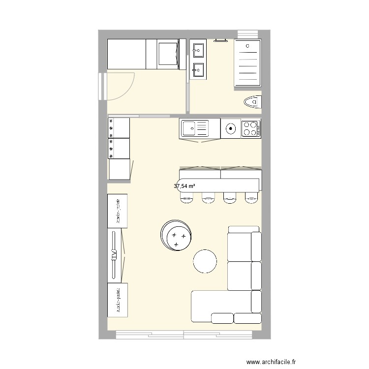 Studio Maison 3. Plan de 1 pièce et 38 m2