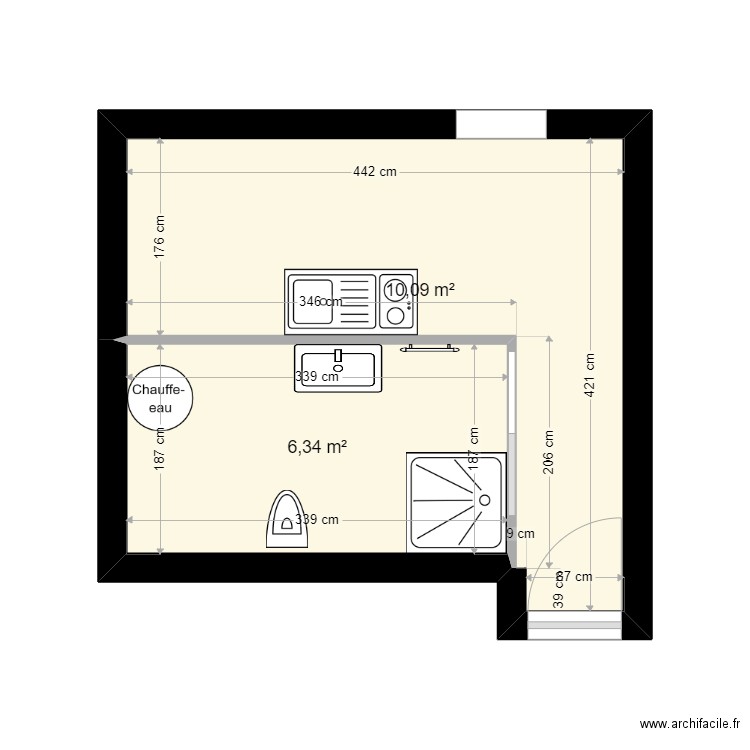 PAOLI /JC. Plan de 2 pièces et 16 m2