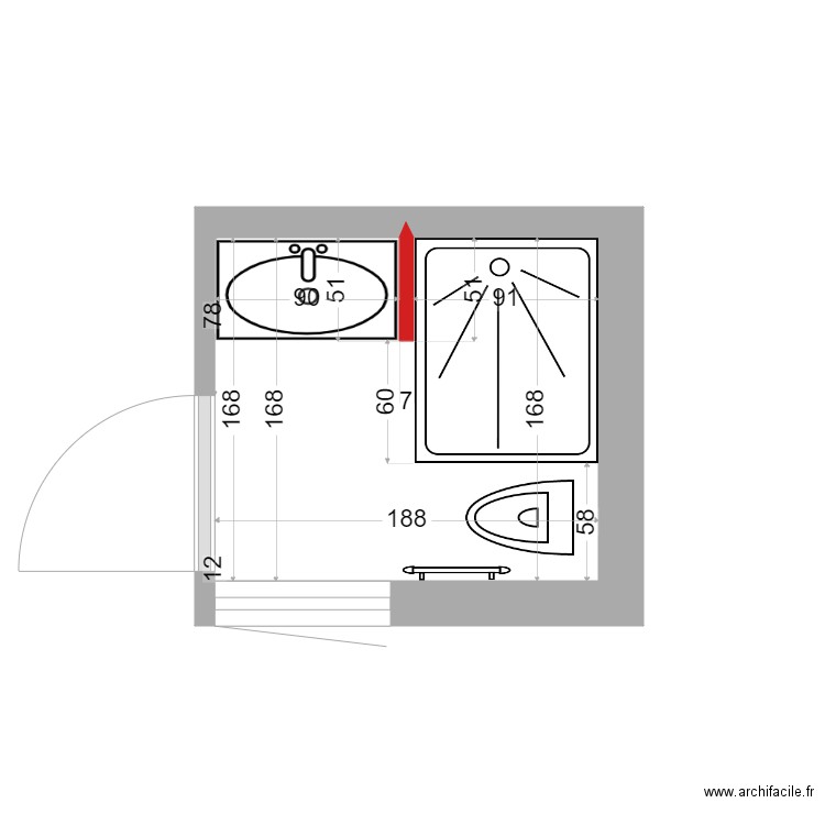 Bastide SDB CH Amande. Plan de 1 pièce et 3 m2