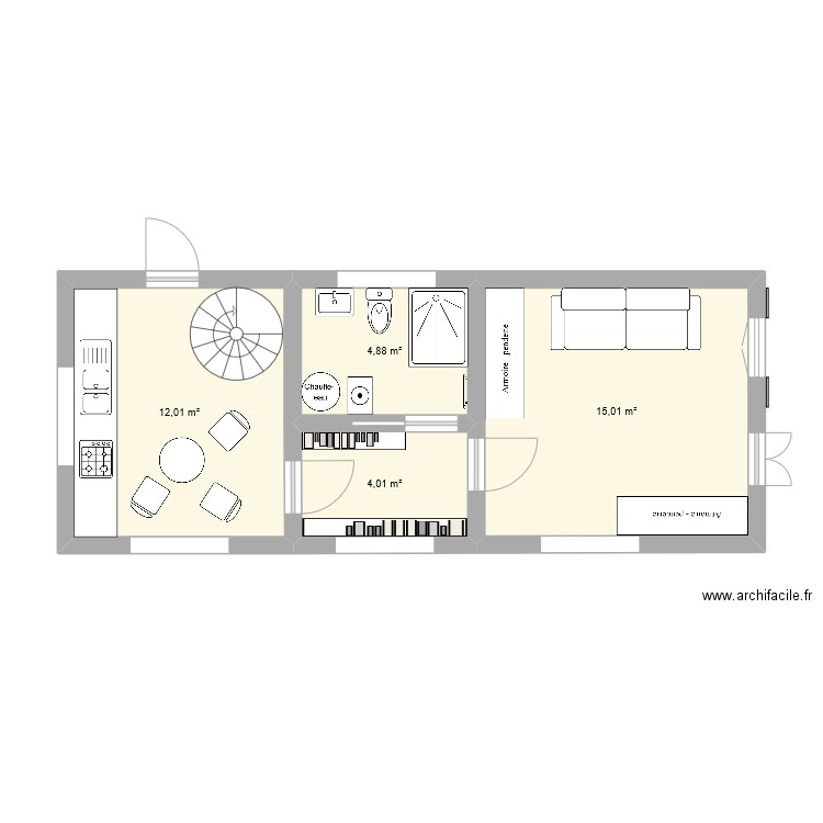 Maison-cabinet terrain. Plan de 4 pièces et 36 m2