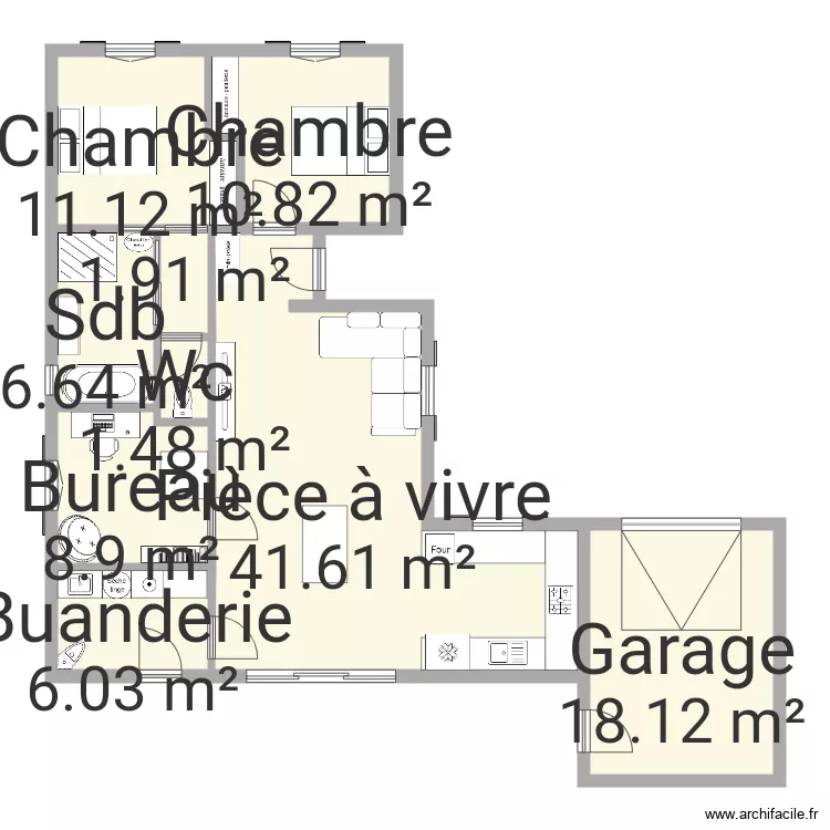 Maison t4 88m2 avec buanderie et garage de 18m2. Plan de 