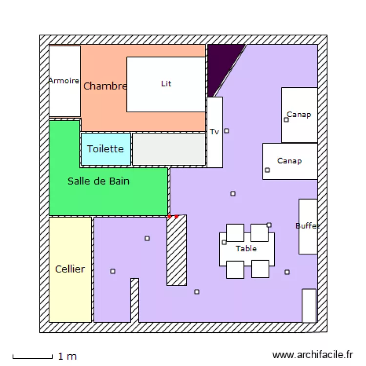 my home avec meubles et spots. Plan de 