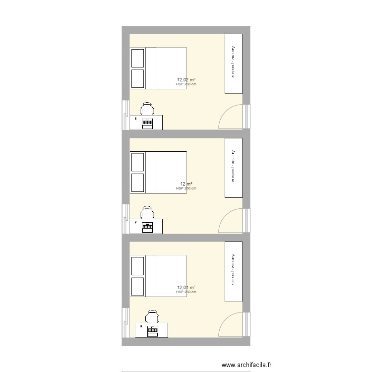 MAISON JALADE. Plan de 3 pièces et 36 m2