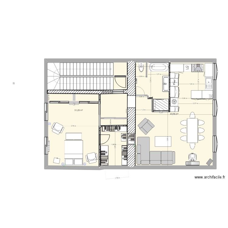 APPART 3. Plan de 3 pièces et 85 m2