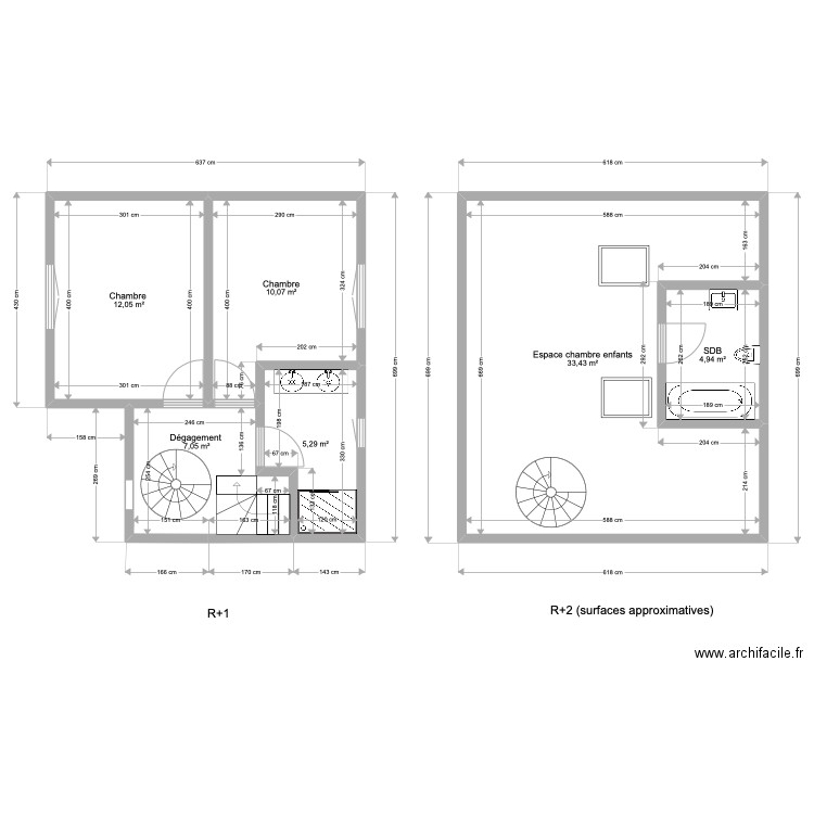 Etage Hourtin . Plan de 6 pièces et 73 m2