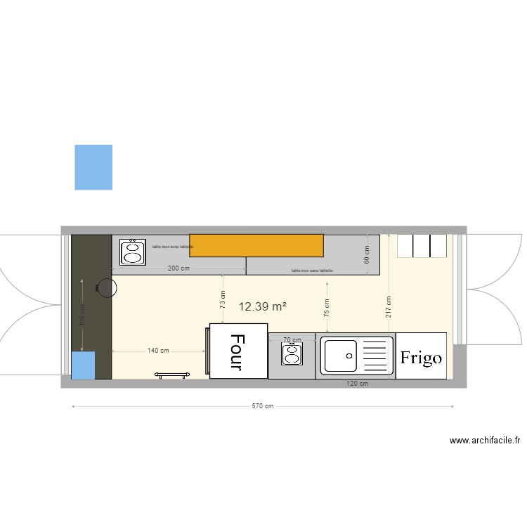 container 6m. Plan de 1 pièce et 12 m2