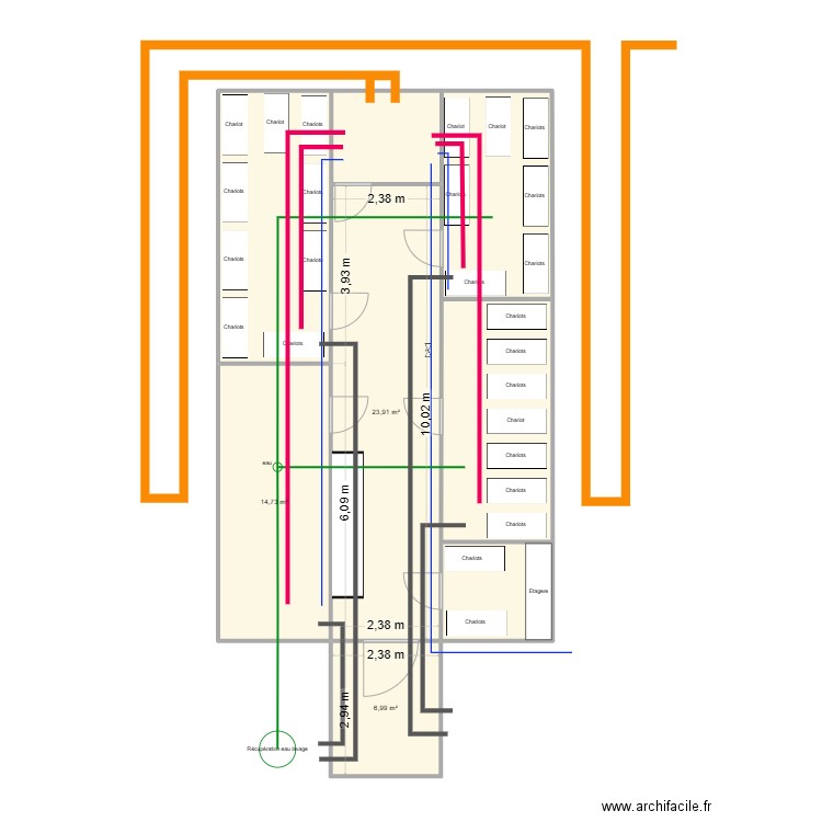 BUreau. Plan de 4 pièces et 94 m2