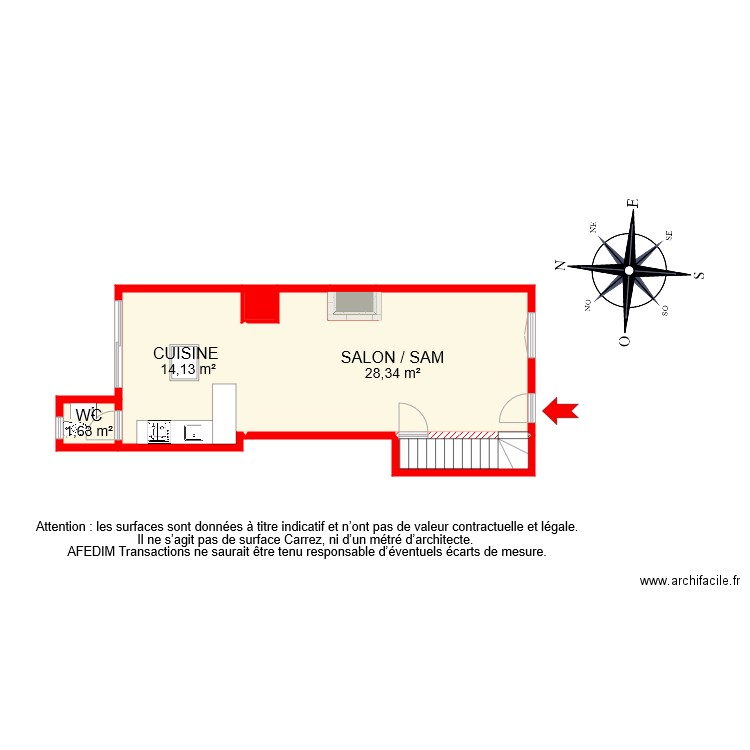 BI8486 RDC . Plan de 6 pièces et 49 m2