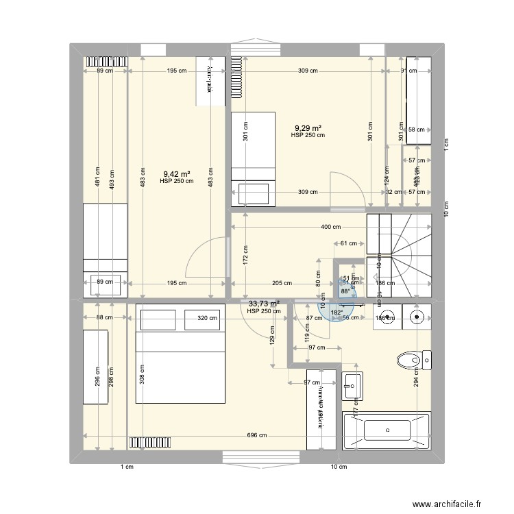 etage Tremblay 2. Plan de 5 pièces et 53 m2