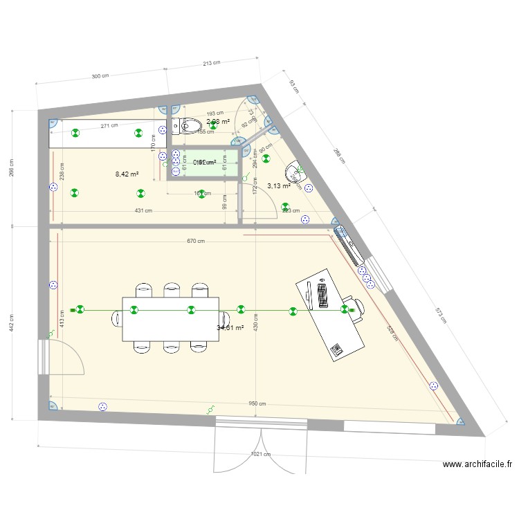 bureau oeno. Plan de 5 pièces et 49 m2