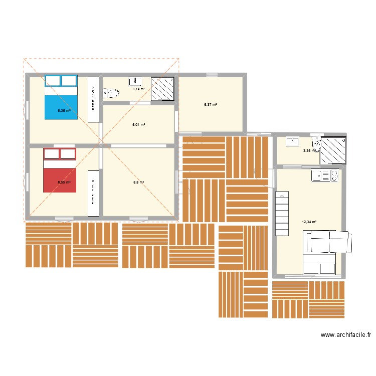 teverie 2. Plan de 8 pièces et 56 m2