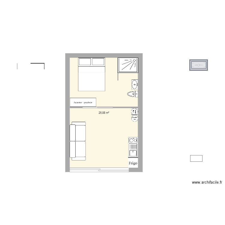 Studio 26m2. Plan de 0 pièce et 0 m2