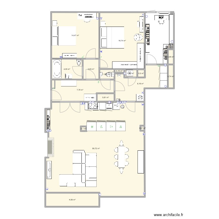 Plan aménagement 20. Plan de 17 pièces et 122 m2