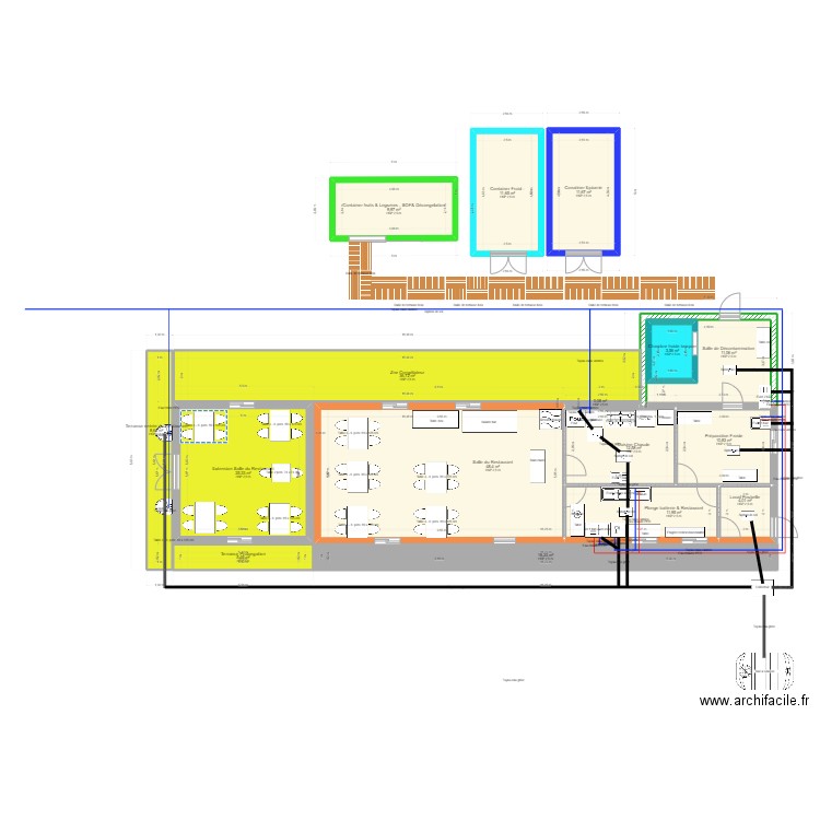 Restaurant Cuisine extension. Plan de 16 pièces et 235 m2