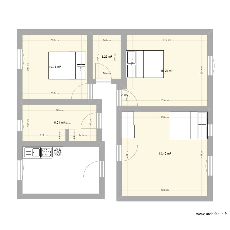 margeride. Plan de 5 pièces et 55 m2