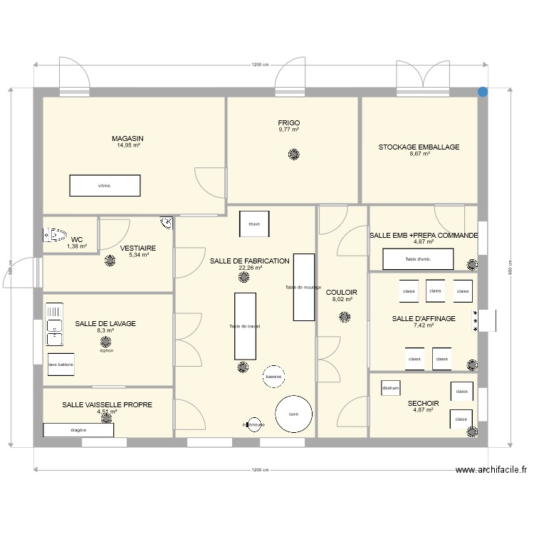 GAEC DE LA MOULIERE 5. Plan de 12 pièces et 100 m2