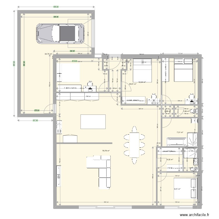 plan maison 54. Plan de 9 pièces et 180 m2