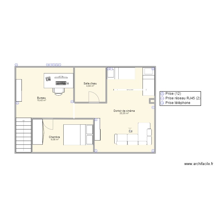 La gourdelais etage option 1. Plan de 4 pièces et 52 m2